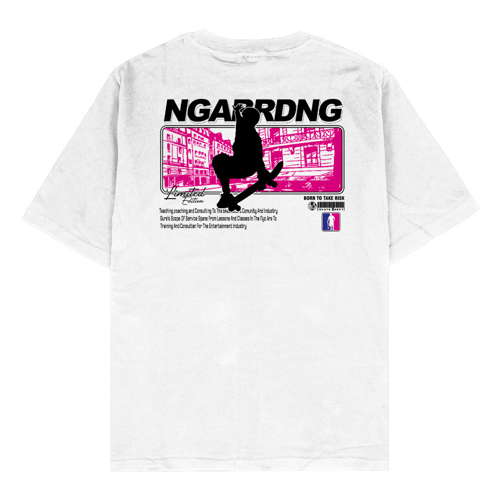 【COD】 Ngab Kaos Dewasa Skate Born To Take Risk Putih NB063 Unisex Pria Wanita Cotton Combed 24s