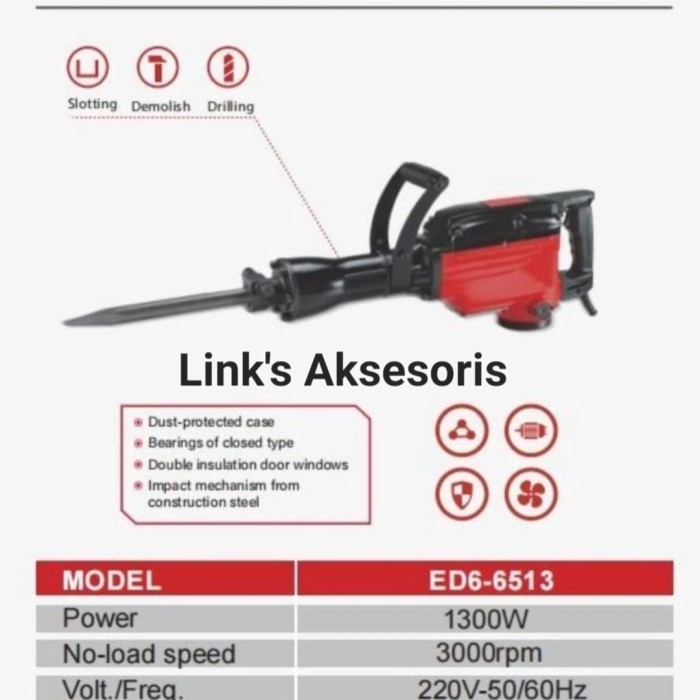 Mesin Bobok Beton EDON ED 6 6513 ED6 6513 Demolition Jack Hammer 1300 Watt