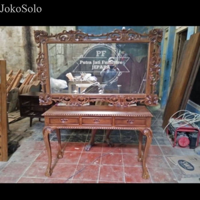 

Cermin pigura + Meja konsul laci meja rias ukir kayu jati murah