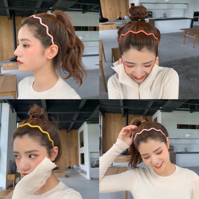 Bando Bandana Scrunchie Scrunchy Doff Gelombang Matte Wanita Cewek Korea Korean Style Motif Zigzag B