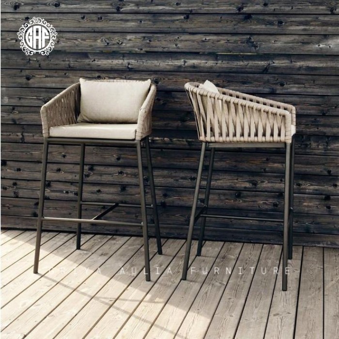 Kursi bar outdoor rotan sintetis kursi bar dengan bantalan terbaru