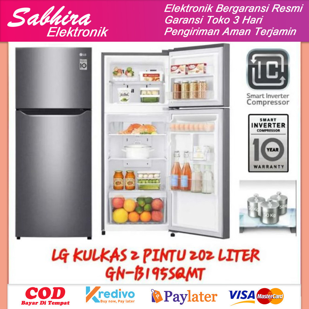 Kulkas LG smart inverter 2 pintu 202 liter series gn b195sqmt kapasitas besar