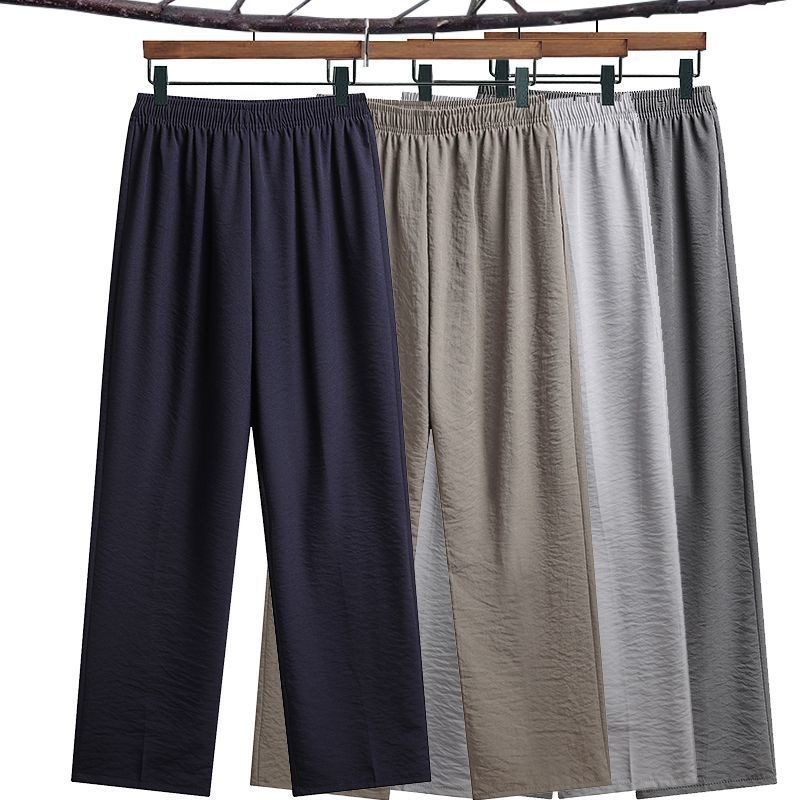 Setelan Tang musim panas paruh baya dan lansia celana panjang pria ayah longgar celana panjang kasua