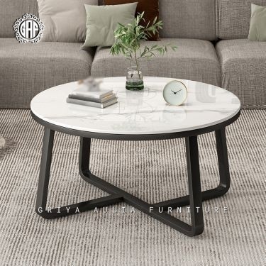 MEJA TAMU MARMER BULAT - MEJA KOPI TOP MARMER - COFFEE TABLE MARMER