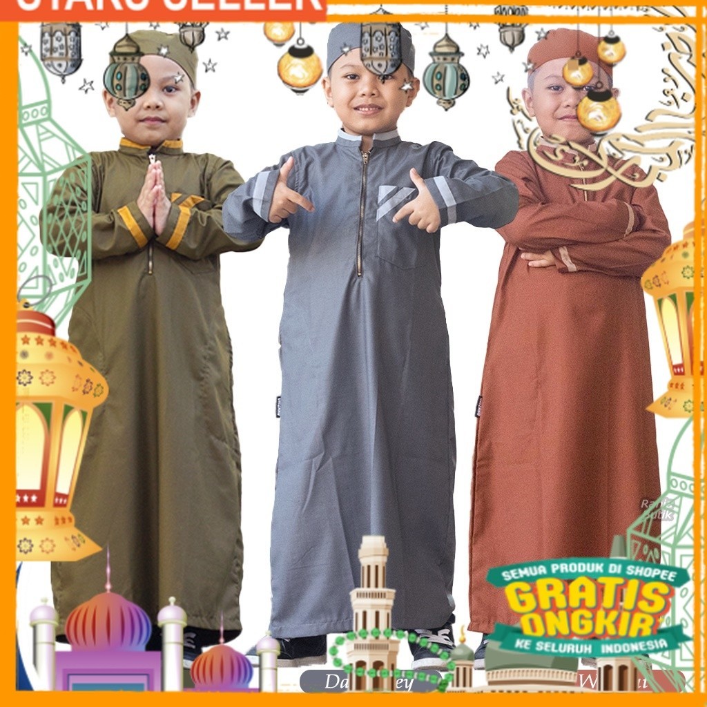 Jubah Baju Anak Laki Laki Gamis Cowok Novel Muslim Bahan Katun Dengan Peci/ Pink Dusty Fanta Merah m