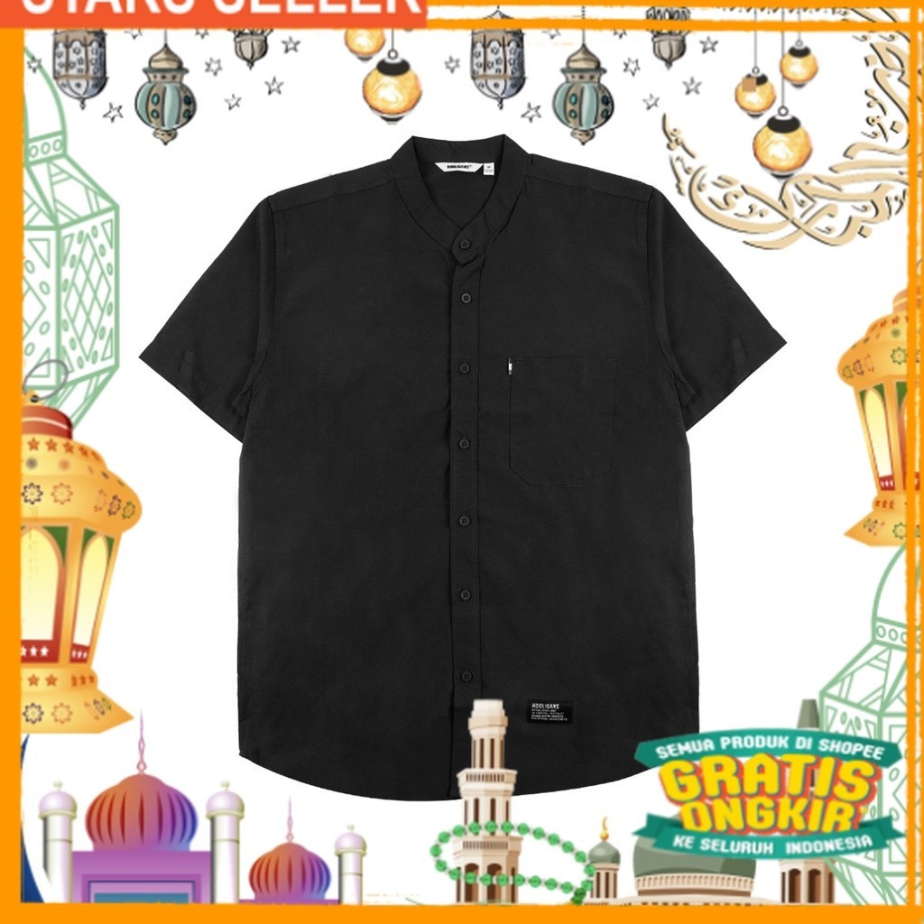 HOOLIGANS Kemeja Koko SS - Mane Black/ Pink Dusty Fanta Merah muda