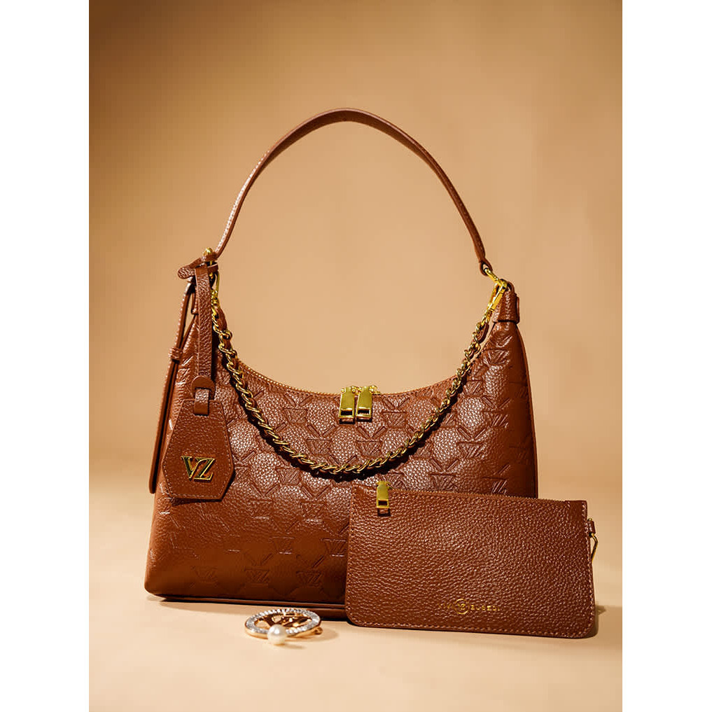 VIVIZUBEDI - VZ Shoulder Bag-Monogram Embossed-Rusty Brown