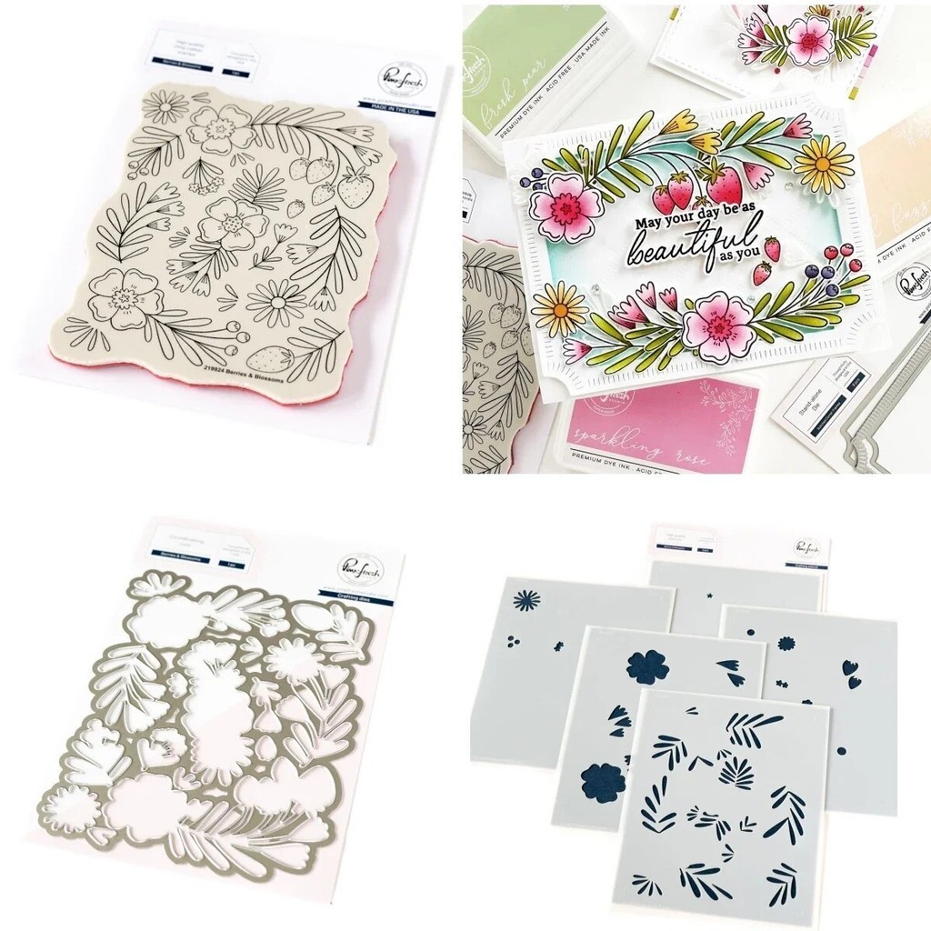 

Berries Blossoms Clear Stamps Metal Cutting Dies Stencil DIY Scrapbook Diary Decoration Embossing Cut Template Make Card 2024