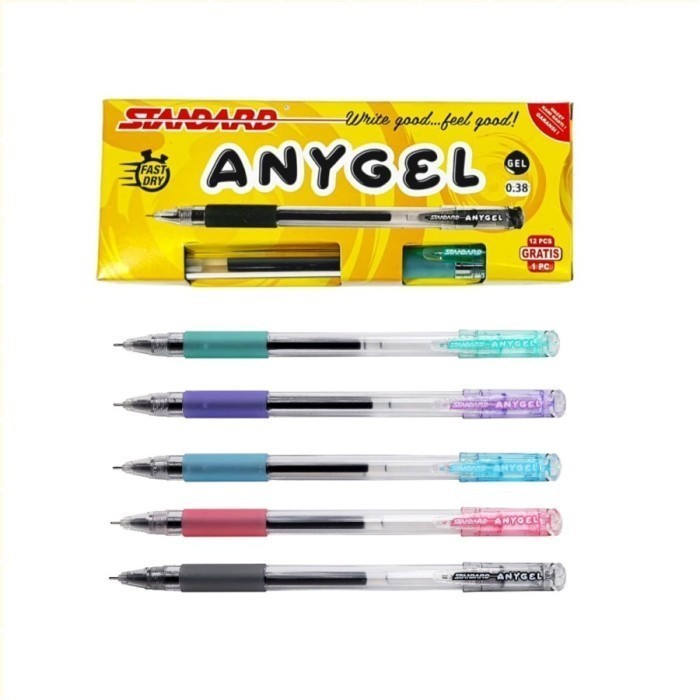 

Gel Pen STANDARD Any Gel 0.38mm Hitam (1 Pack isi 12+1)