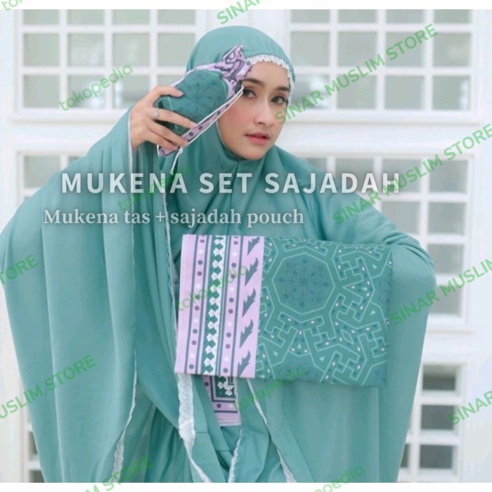 full set mukena + sajadah travel series murah hampers mukena set 3in1 - set hitam, Set sajadah
