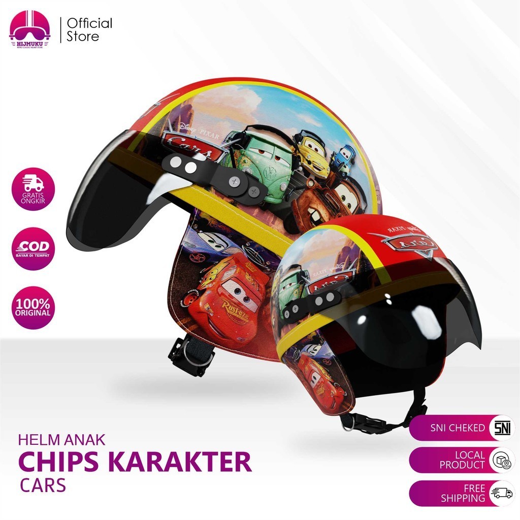 Helm Anak Retro Chips Karakter Motif Cars Usia 1 2 3 4 5 Tahun Sepeda Edukasi Mainan Lucu Unik Ringan Keren Untuk Laki Laki Perempuan