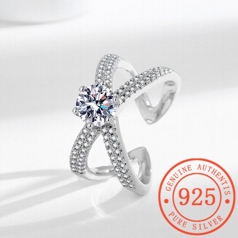 HuaLen Desain Ceruk Mewah Ringan 1 Karat Cincin Moissanite Cincin Kepribadian Fashion Wanita