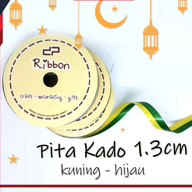 

1 Roll Pita Kado Jepang Hijau Kuning 13mmx14m Ribbon Jepang 1/2" Pita Lebaran 1.3 cm