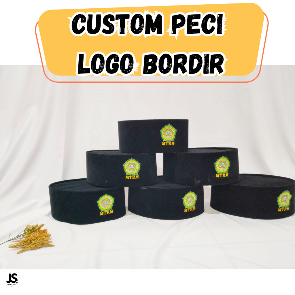 Bordir Custom Peci Songkok Kopiah Hitam Biru Merah Logo Bordir Desain Custom Bebas Suka Suka