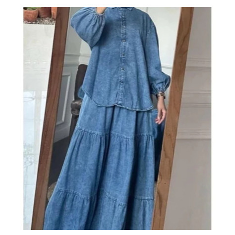 CV67NM Zifana-Lena Set Baju Stelan Rok jeans Wanita Jumbo/ One Set Jeans Premium/Setelan Jeans Wanit