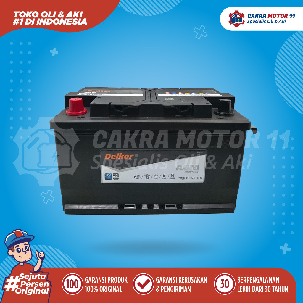 Aki Mobil Delkor AGM 80R 12V80AH - Kapasitas 80Ah, Tahan Lama