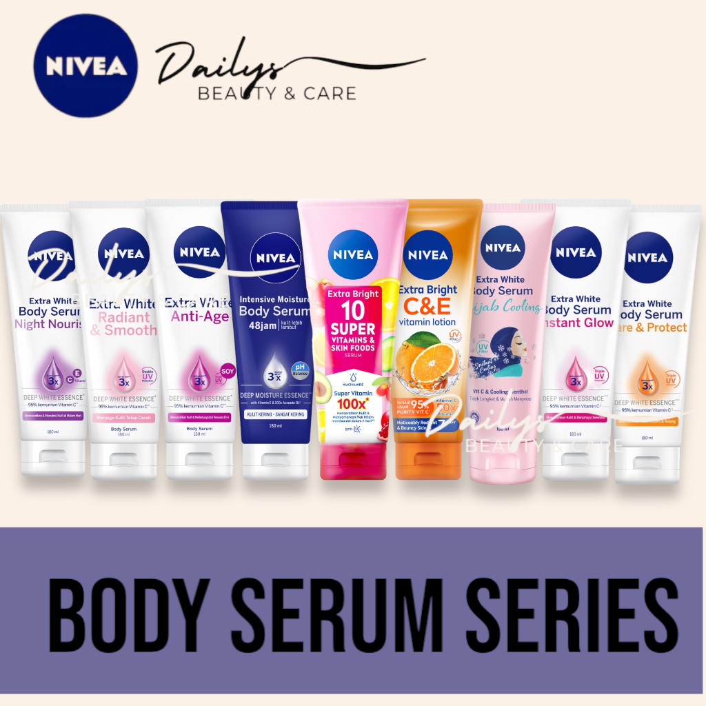 (FREE GIFT) NIVEA Body Serum Extra White|Night|Repair Care Protect|Radiant|Glow|Hijab 180ml|Care and