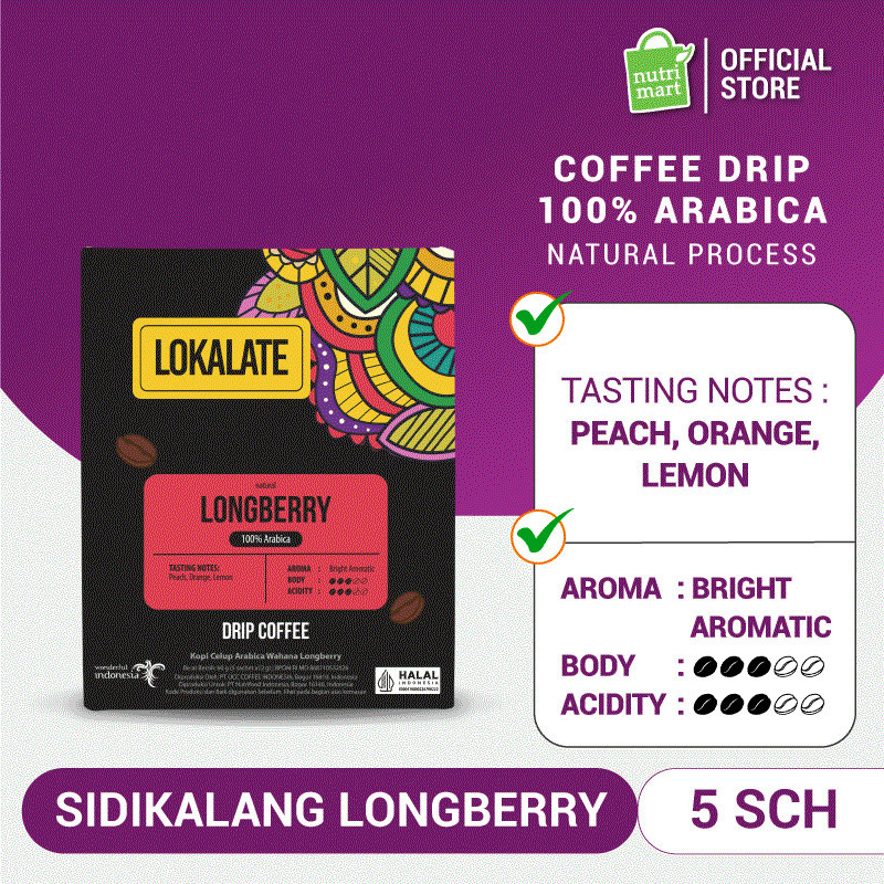 

Lokalate Drip Coffee Sidikalang Longberry 5 Sch - 100% Arabica Natural Process