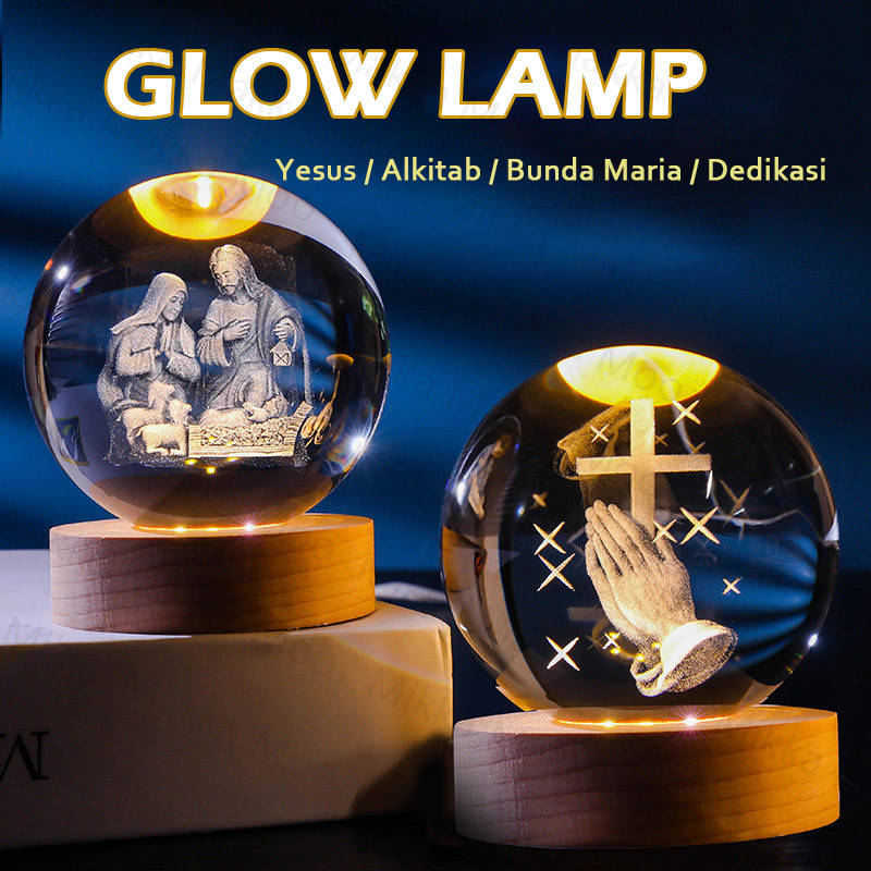 Lampu Buat Kamar Tidur Lampu Hias LED / Bola Kristal Salib Bercahaya / Bola Kristal Yesus Glow Lamp 
