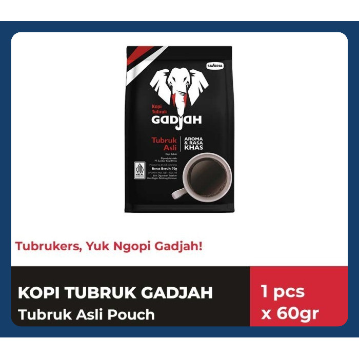 

Kopi Tubruk Gadjah Asli Pouch 60 g - Bubuk Kopi Hitam 60 grm