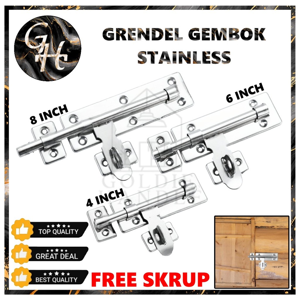 Grendel Overval Stainless Selot Lemari Gembok Pintu Grendel Gembok Slot Jendela 4, 6, 8 Inch