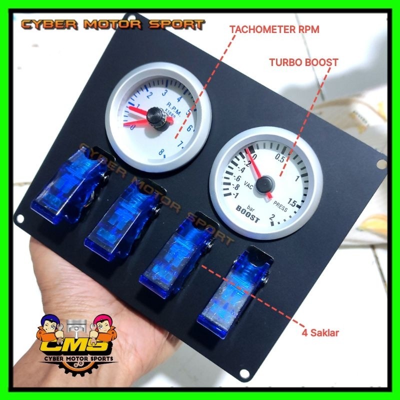 Panel dashboard mobil add on 12v indikator Tachometer RPM pus Boost turbo gauge 4 saklar LED, peleng