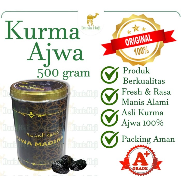 

Kurma Ajwa Aliyah Al Fatih 500 GR Gram Kurma Nabi Asli Kemasan KALENG