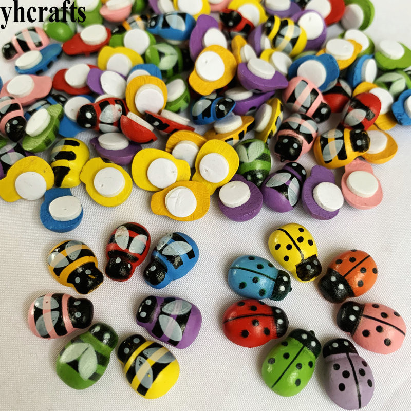 

1000PCS mix colorful ladybug bee color ladybug 3D mini wood stickers bulk wholesale OEM