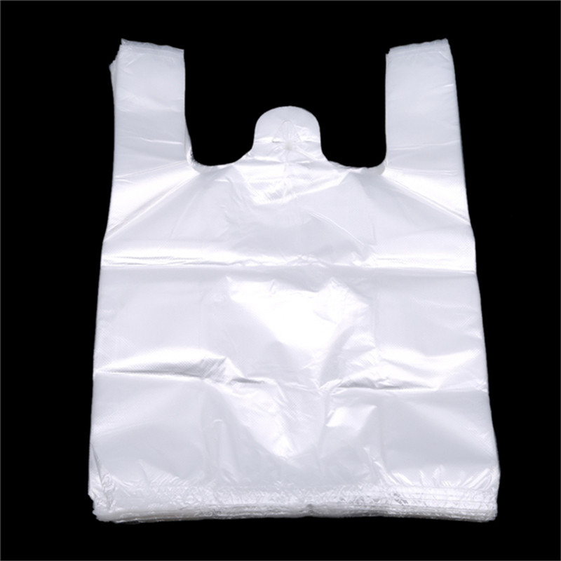 

White Clear Plastic Shopping Bag 100Pcs Transparent Shopping Bag Supermarket Plastic Bags With Handle Food Packaging Bag Storage