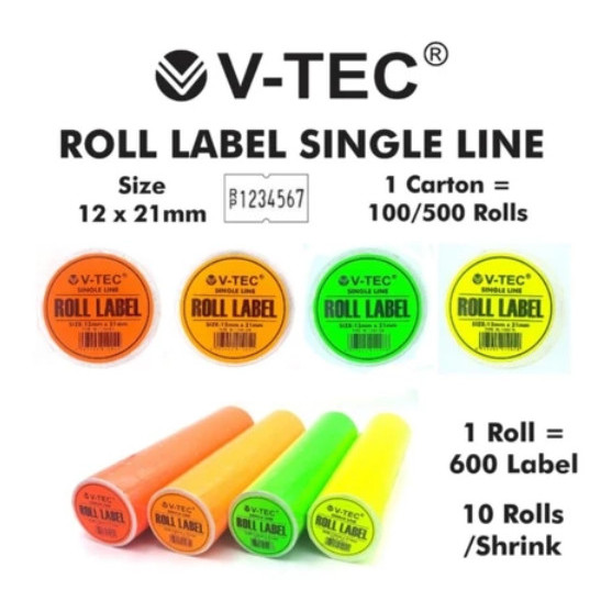 

Kertas Stiker Label Harga / Label Roll V-tec 1 Baris 12x21mm / Label Roll V-tec 2 Baris 16x23mm