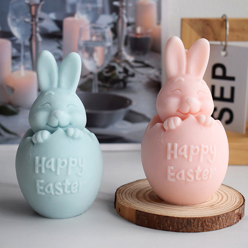 

3D Eggshell Rabbit Silicone Candle Mold Creative Easter Animal Aromatherapy Plaster Resin Handmade Soap Chocolate Baking Tools