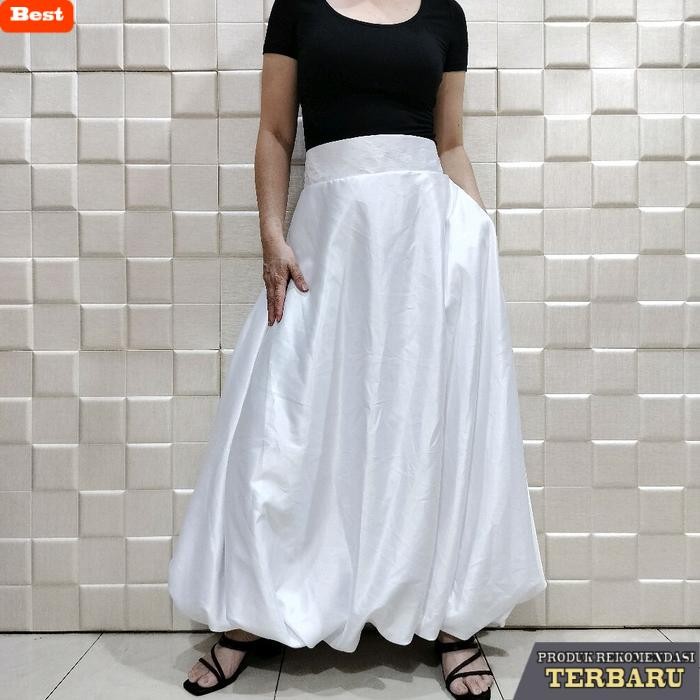rok wanita kekinian Rok Balon Shimmer Wanita Kekinian Panjang Polos 974 B - Putih