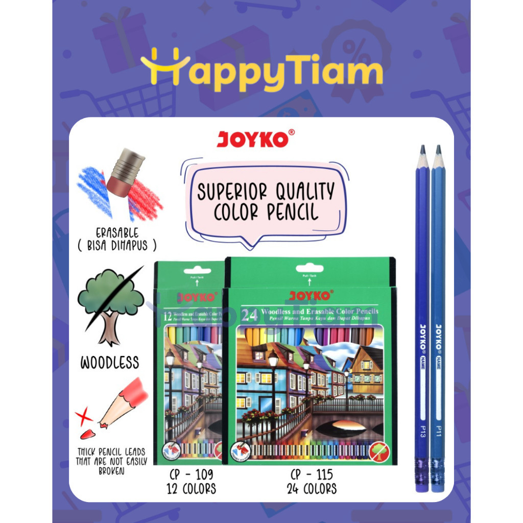 

ERASABLE COLOR PENCILS CP-109 CP-115 JOYKO ~ PENSIL WARNA DAPAT DIHAPUS HEXAGONAL GRIP