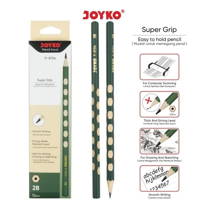 

PENSIL 2B JOYKO P-8134 | PENCIL HEXAGONAL SUPER GRIP 2B | ECER