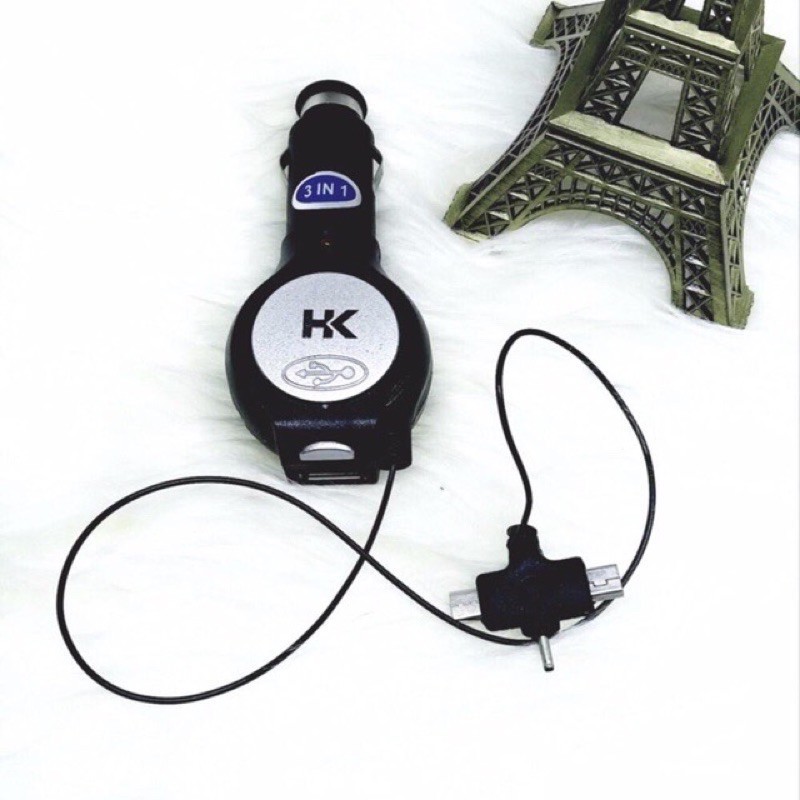 (777MOBILE) Saver Car Charger Casan Mobil HK Tarik 3 in 1 + USB