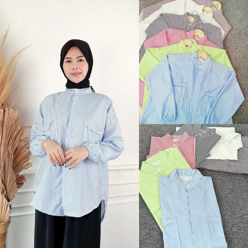 Kemeja Pocket salur / Kemeja Sierrra Tunik Wanita Salur