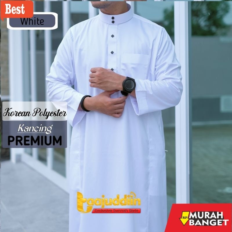 Baju timur tengah pria- Jubah Gamis Pria Saudi Style Alharamain Polyester Korea Kancing Premium Excl