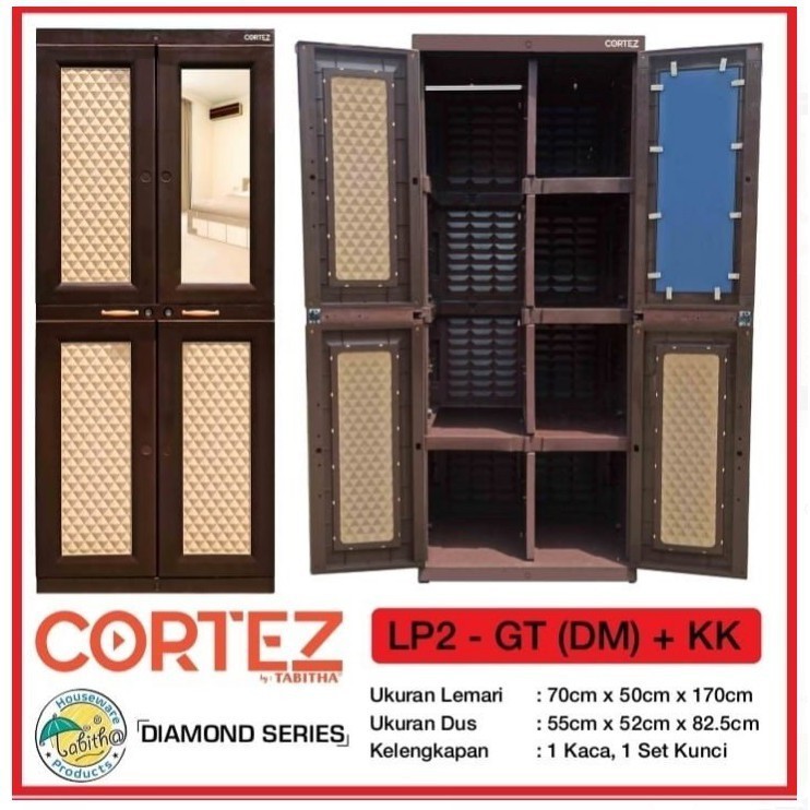 Lemari minimalis plastik merk Tabitha Cortez Tabitha (Kaca + Kunci) - Lemari Pakaian Gantung + Rak /