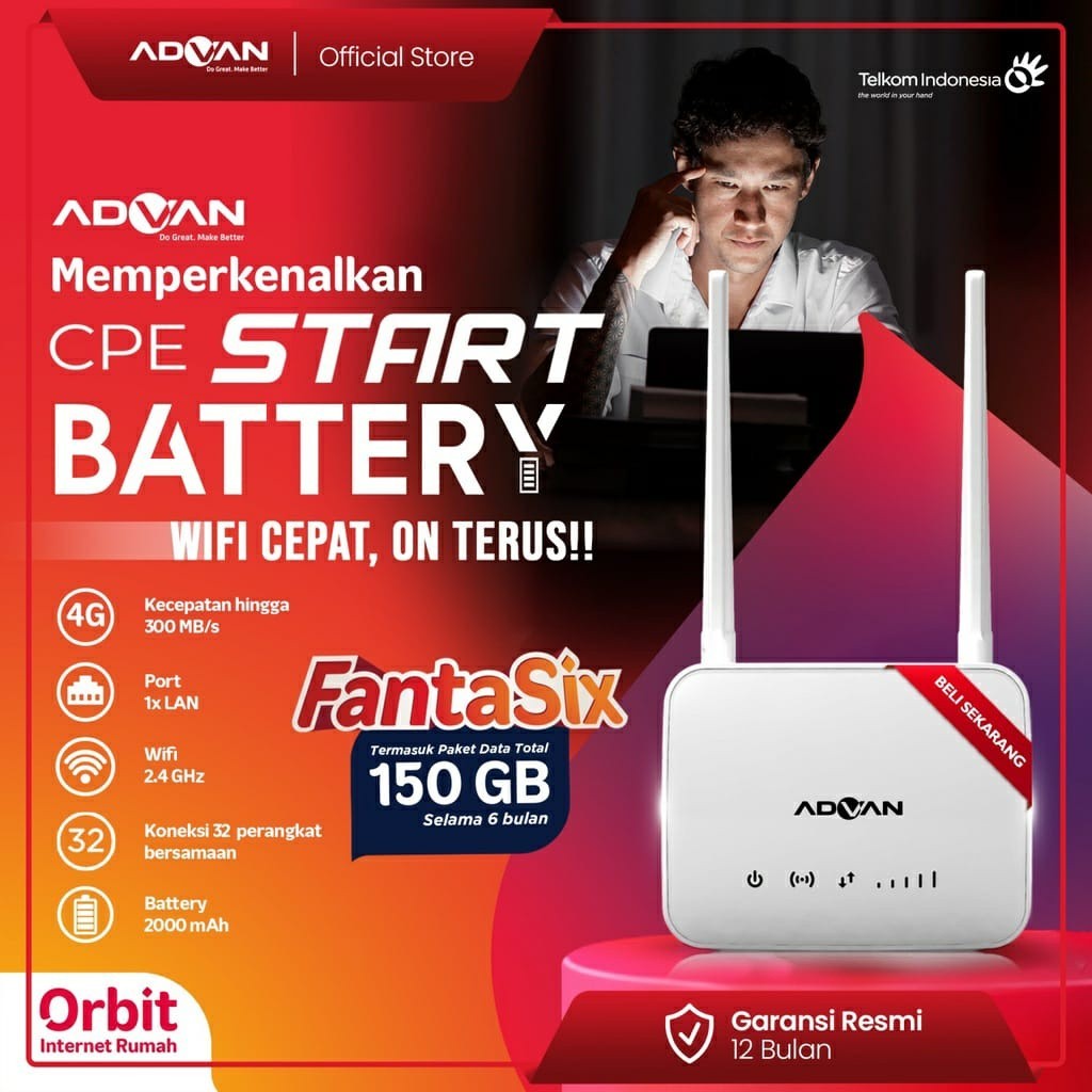 Orbit Advan CPE Start Modem Router Wifi 4G Free Kuota 150GB