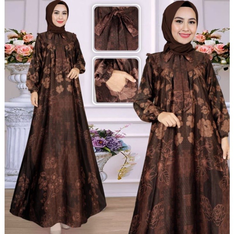 MALIKA_Mode AZERA DRESS Gamis Casual Gamis Raya Lebaran Bahan Silk