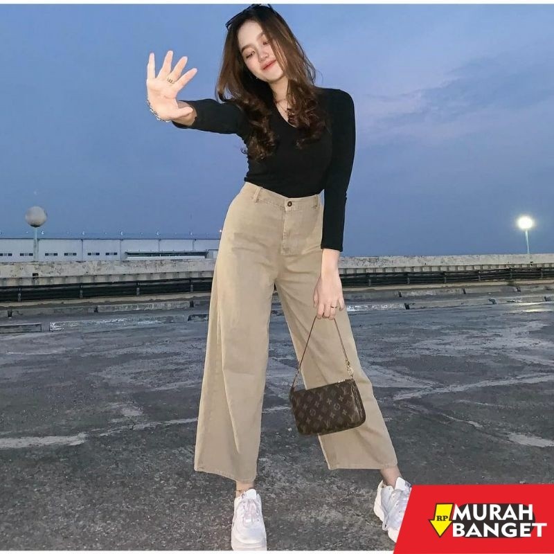 Celana Denim Wanita Terbaru- BF CELANA KULOT JEANS CREAM//CELANA BAWAHAN HIGHWAIST KULOT WARNA