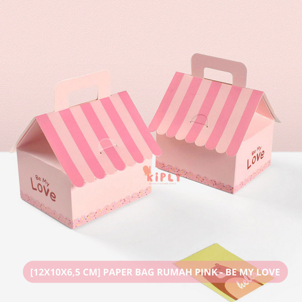 

[12X10X6,5 CM] Paper Bag Rumah Pink - Be My Love/ Paper Bag Mini Ulang Tahun/Kotak Kado Permen Kecil