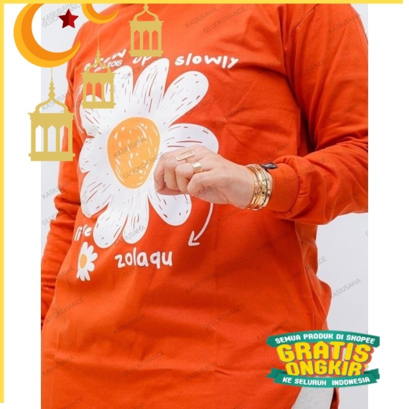 Baju Atasan Kaos Wanita Zolaqu Original Semitunik Oren Bata Ori Couple Pasangan Kekinian Lengan Panj