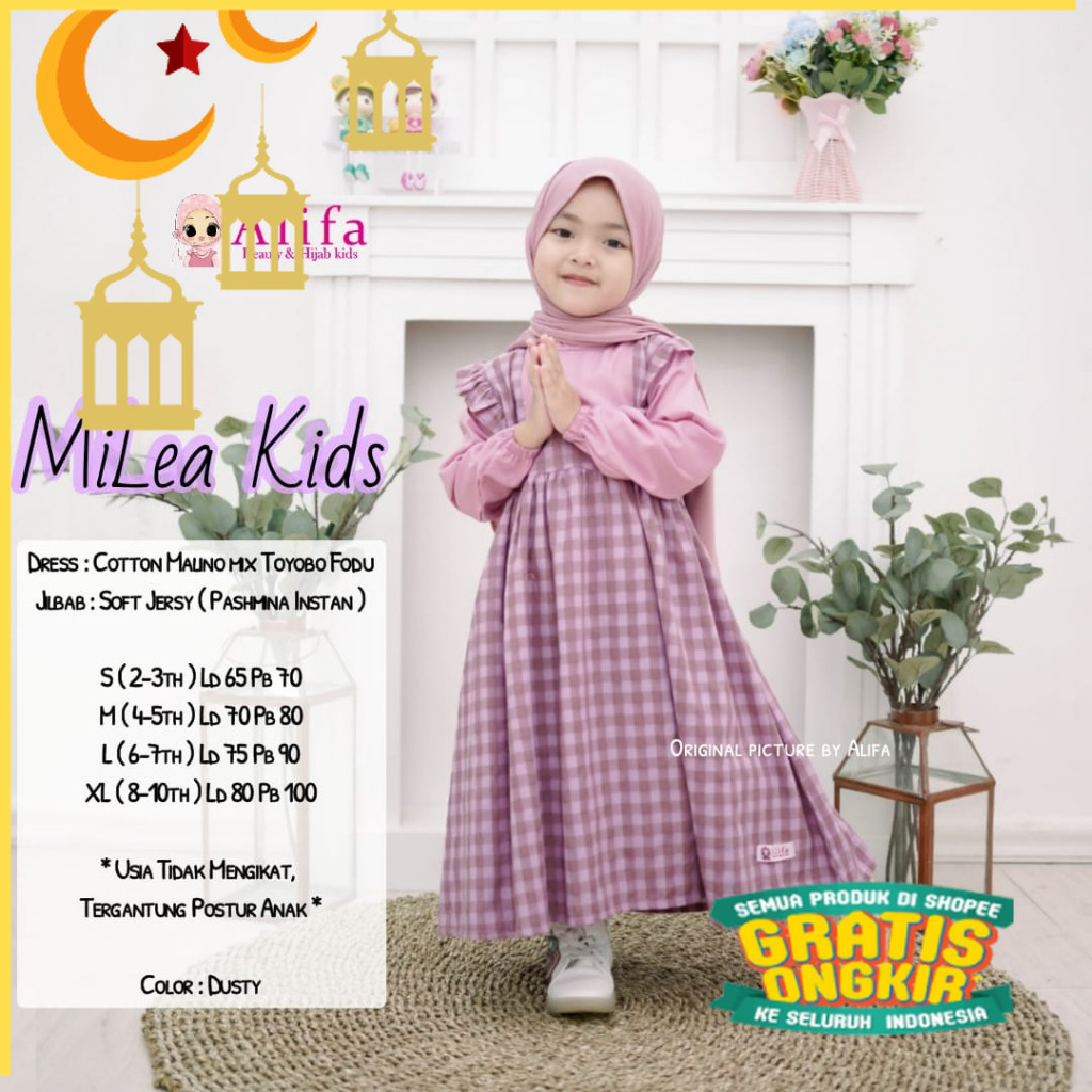 ShopaKIDS - Gamis Lebaran Anak Perempuan Milea Nancy Zola Milea Vol.2 Dress Kids Motif Kotak-kotak b