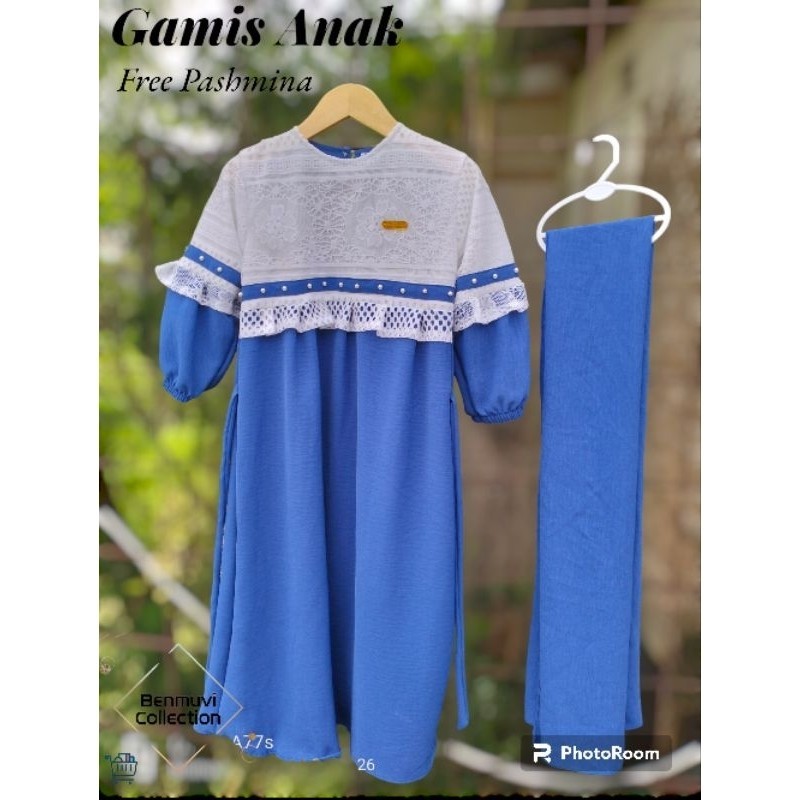 Dress Crinkle Mix Brukat free Pashmina Gamis Anak 1-13thn Terbaru/Maron merah bata red anak tanggng