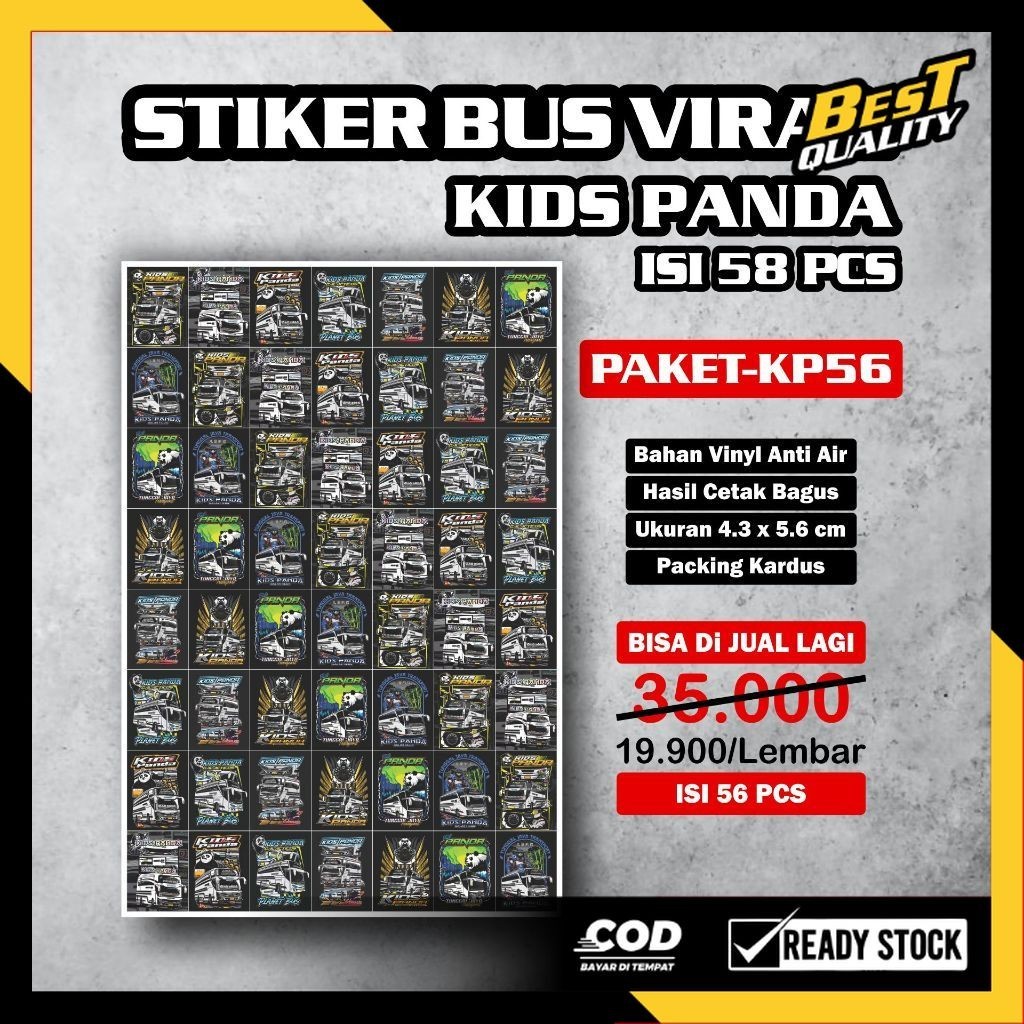 Stiker Bus 56PCS ASLI STIKER BUS KIDS PANDA TUNGGAL JAYA TRANSPORT - STICKER BISMANIA PARIWISATA JET