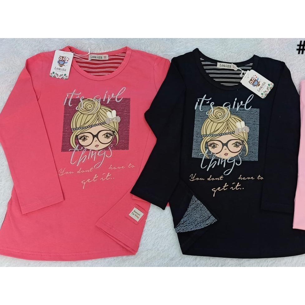 [BISA COD] ATASAN KAOS ANAK PEREMPUAN TANGAN PANJANG SIZE 7-9 TAHUN LOUISA Cantik Pakaian