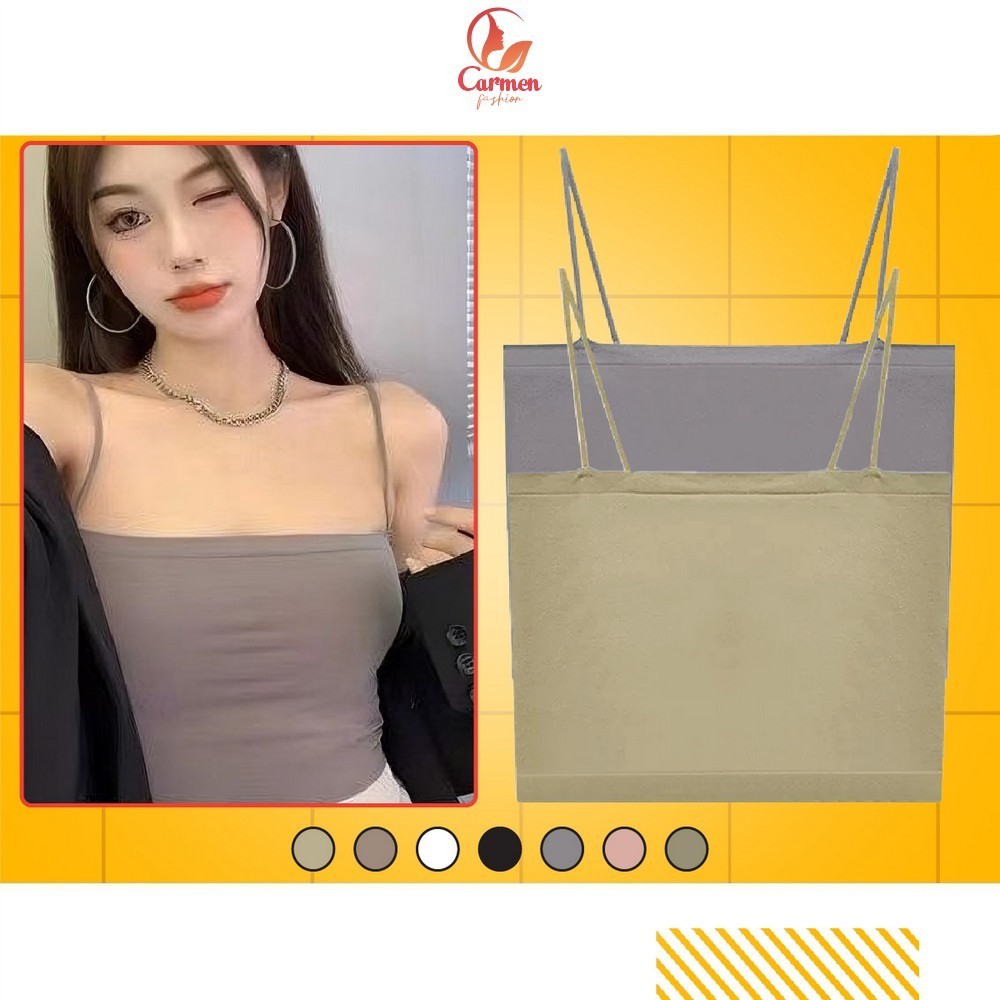 Tank Top Crop Tali Basic Tanpa Lengan Pakaian Dalam Polos Gaya Wanita Korea / Sleeveless Crop Tengto