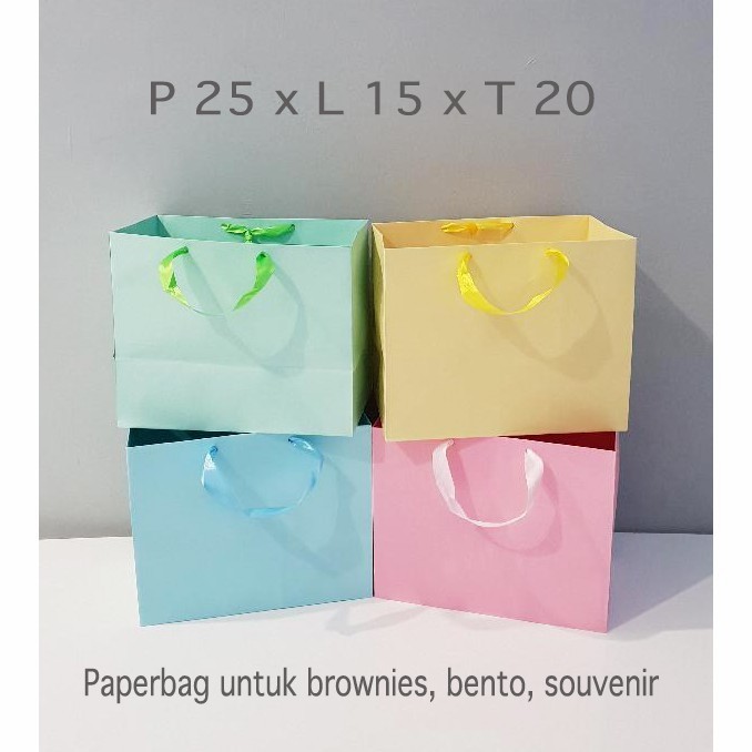 

paper bag warna pastel 25x15x20 paperbag polos tali pita tas kertas - pink