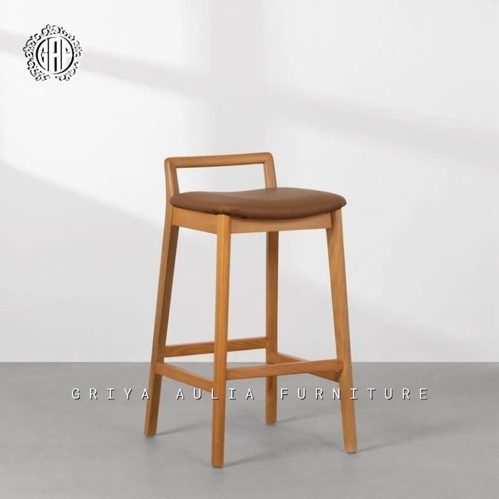 KURSI BAR STOOL KAYU JATI - KURSI BAR VENUS MODERN - KURSI CAFE JATI